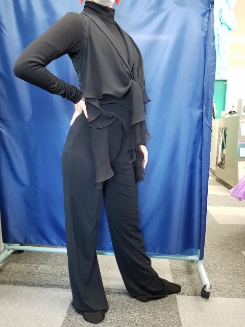 襟付ベスト　軽量パンツ　クレープ素材　ダンス用レディースパンツ