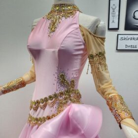 【試着・レンタル・購入】ベビーピンクの露出を抑えたラテン用社交ダンスドレス - 画像 (4)