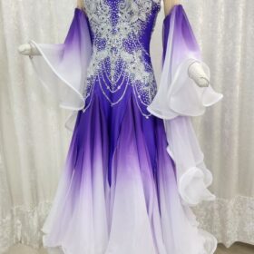 【試着・レンタル・購入】紫×白グラデーションのスタンダード用社交ダンスドレス（Lサイズ） - 画像 (2)
