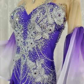 【試着・レンタル・購入】紫×白グラデーションのスタンダード用社交ダンスドレス（Lサイズ） - 画像 (4)