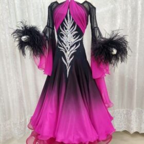 【試着・レンタル・購入】個性が輝く黒なのに目立つSサイズスタンダード用社交ダンスドレス - 画像 (2)
