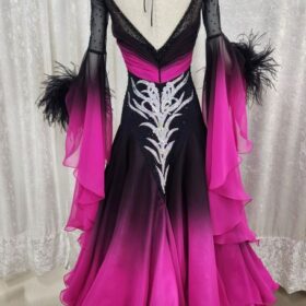 【試着・レンタル・購入】個性が輝く黒なのに目立つSサイズスタンダード用社交ダンスドレス - 画像 (3)