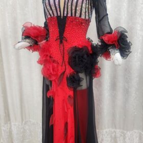 【試着・レンタル・購入】赤黒のLサイズロングルンバドレス - 画像 (2)