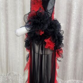【試着・レンタル・購入】赤黒のLサイズロングルンバドレス - 画像 (4)