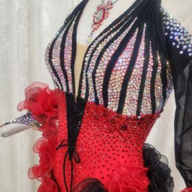 【試着・レンタル・購入】赤黒のLサイズロングルンバドレス - 画像 (5)