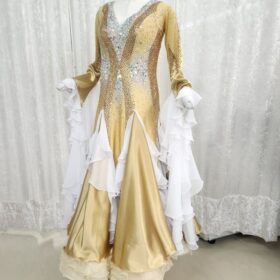 【試着・レンタル・購入】ゴールドの細く見えるLサイズスタンダードドレス - 画像 (2)