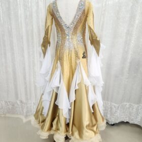【試着・レンタル・購入】ゴールドの細く見えるLサイズスタンダードドレス - 画像 (3)