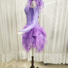 【試着・レンタル・購入】フェザー付ラベンダーカラーのラテンドレス - 画像 (3)