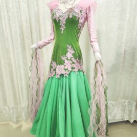 【試着・レンタル・購入】社交ダンスドレス　グリーン　MLサイズ　スタンダードドレス - 画像 (2)