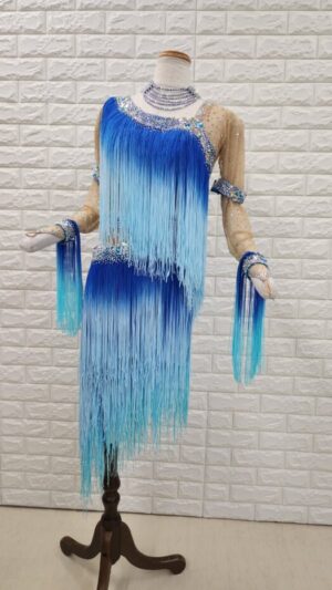 【試着・レンタル・購入】社交ダンスドレス　ブルー　Mサイズ　ラテンドレス