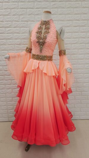 【試着・レンタル・購入】社交ダンスドレス　オレンジ　Mサイズ　スタンダードドレス