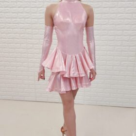社交ダンス StylishBlack 高級ラテン石無しドレス Sサイズ ピンク17518