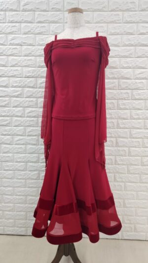 パーティー　レッスン兼用セットアップ　上下セット赤　社交ダンス