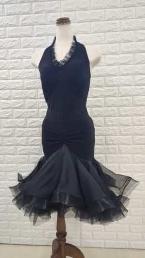 ラテンセットアップ　ラテン上下ドレス風　ブラック　ミニデモ