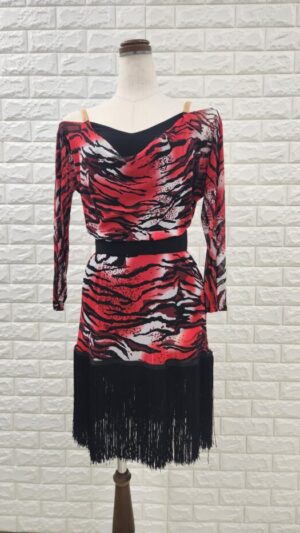 フリンジタイプラテンワンピース　パーティー＆レッスン　レッド×ブラック