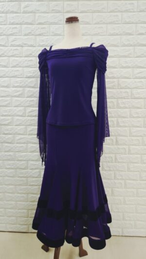 パーティー　レッスン兼用セットアップ　上下セット濃紫　社交ダンス