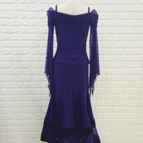 社交ダンススカート 社交ダンストップス　上下セット　美品　綺麗上品なパープル色 パーティー レッスン兼用セットアップ 上下セット濃紫 社交ダンス