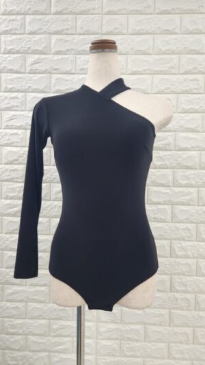 ラテンレオタードトップス ワンショルダー ブラック124