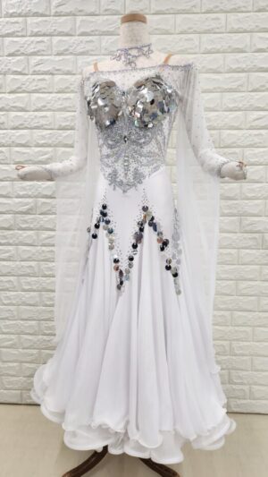 【試着・レンタル・購入】社交ダンスドレス ホワイト　Sサイズ　スタンダードドレス　