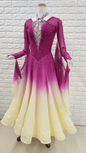 【試着・レンタル・購入】社交ダンスドレス ワイン～クリーム　Mサイズ　スタンダードドレス　