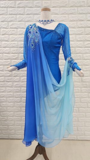 【試着・レンタル・購入】社交ダンスドレス 　ロイヤルブルー～ブルー　Lサイズ　ラテンドレス