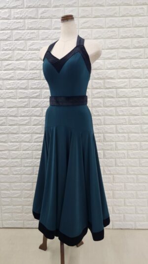 社交ダンスワンピース ロングワンピース レッスン&パーティー ダークグリーン105