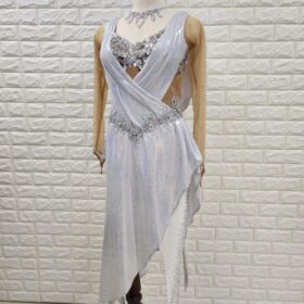 B1569★ライトグレー/スワロフスキー/フリンジ/ラテンドレス☆社交ダンス 社交ダンス ラテンドレス シルバー フリンジ シルバー フリンジ ラテン