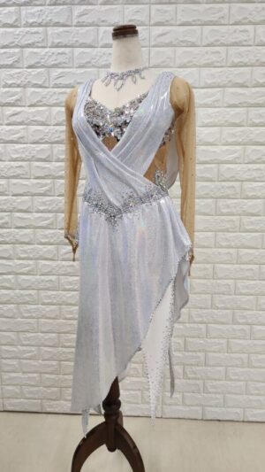 【試着・レンタル・購入】社交ダンスドレス 　シルバー　Lサイズ　ラテンドレス