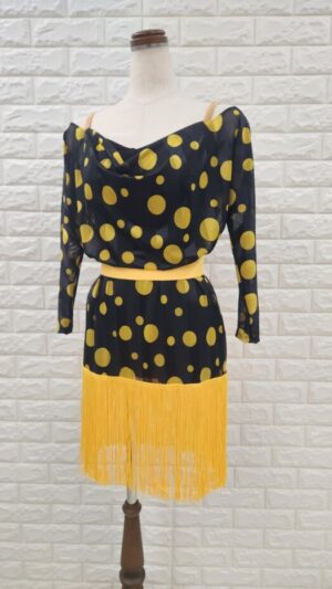 フリンジタイプラテンワンピース　パーティー＆レッスン　ブラック×イエロー140
