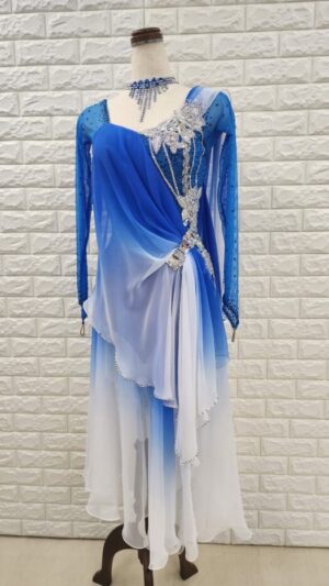 【試着・レンタル・購入】社交ダンスドレス　ブルー　Sサイズ　ラテンドレス647-S