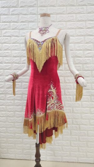 【試着・レンタル・購入】社交ダンスドレス　赤　MLサイズ　ラテンドレス