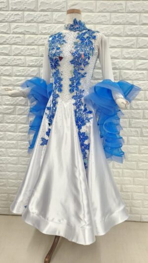 【試着・レンタル・購入】社交ダンスドレス　ホワイト　Lサイズ　スタンダードドレス571-L