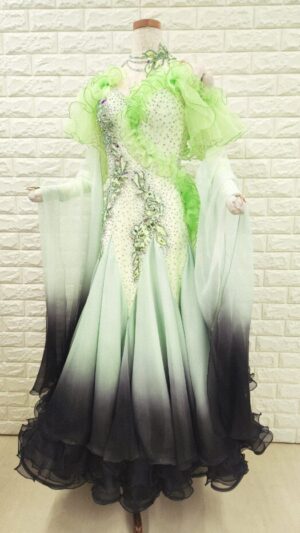 【試着・レンタル・購入】社交ダンスドレス　黄緑　Mサイズ　スタンダードドレス567-M