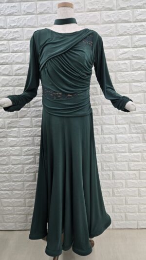 社交ダンスワンピース ロングワンピース パーティー&レッスン LLサイズダークグリーン2505015