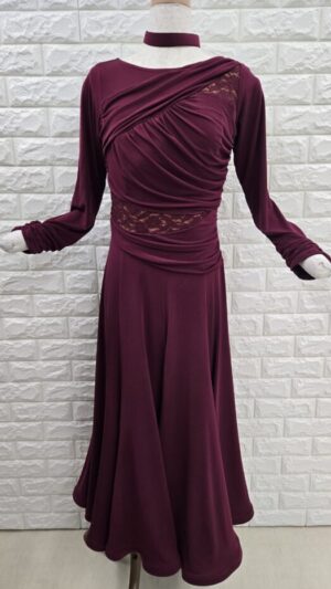 社交ダンスワンピース ロングワンピース パーティー&レッスン Lサイズ ボルドー2505015