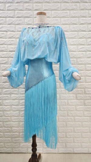 【試着・レンタル・購入】社交ダンスドレス　　Sサイズ　うすブルー　ラテンドレス834-S