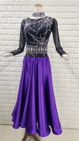 【試着・レンタル・購入】社交ダンスドレス　Mサイズ　ブラック/パープル　パソドレス646-M