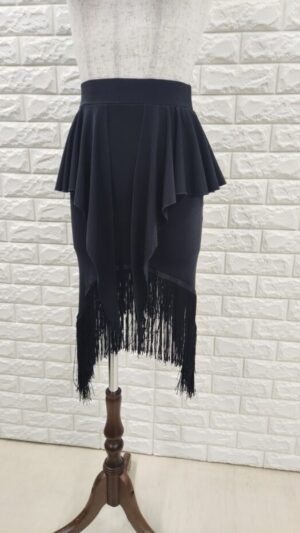 社交ダンスラテンスカート　レッスン用　フリンジ付　ブラック929