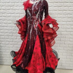 試着・レンタル・購入】社交ダンスドレス Lサイズ 赤黒 スタンダード