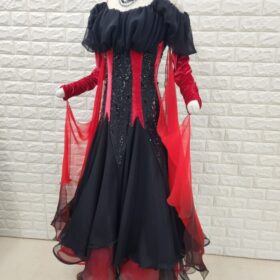 赤、黒社交ダンスドレス 試着・レンタル・購入】社交ダンスドレス Lサイズ 赤黒 スタンダード