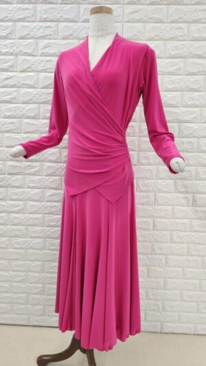 社交ダンスワンピース　ロングワンピース　レッスン＆パーティー　ピンク0208