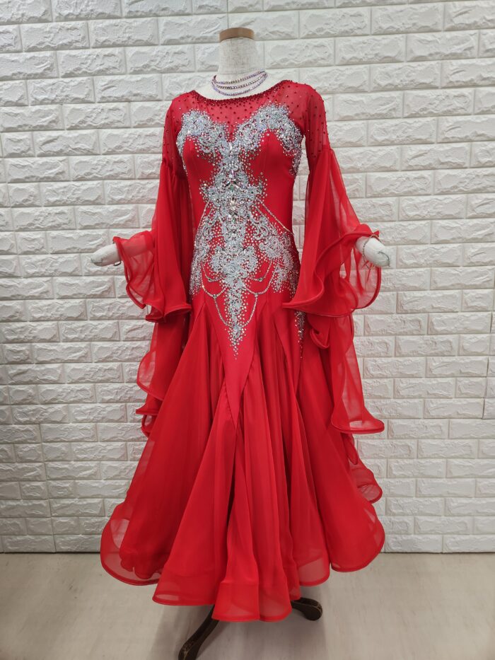試着・レンタル・購入】社交ダンスドレス Lサイズ 赤 スタンダード