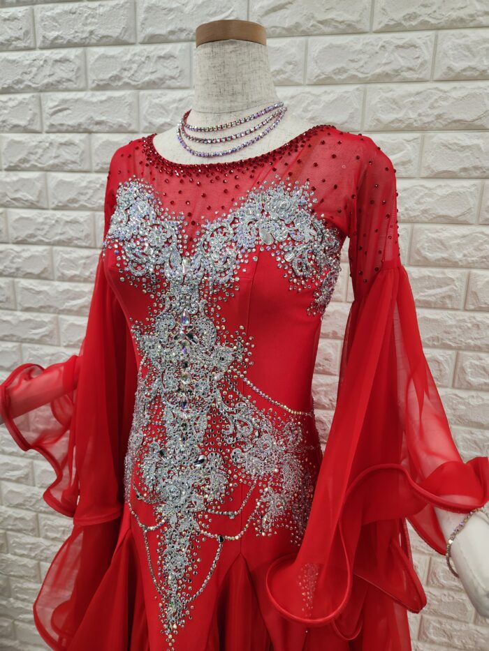 試着・レンタル・購入】社交ダンスドレス Lサイズ 赤 スタンダード