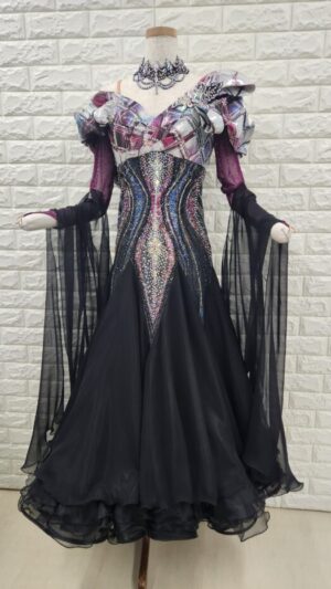【試着・レンタル・購入】社交ダンスドレス　Mサイズ　ブラック　スタンダードドレス692-M