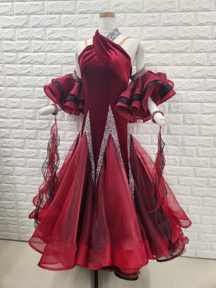 試着・レンタル・購入】社交ダンスドレス Mサイズ ワイン スタンダード