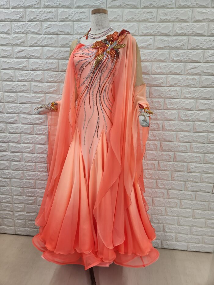 試着・レンタル・購入】社交ダンスドレス Lサイズ オレンジ