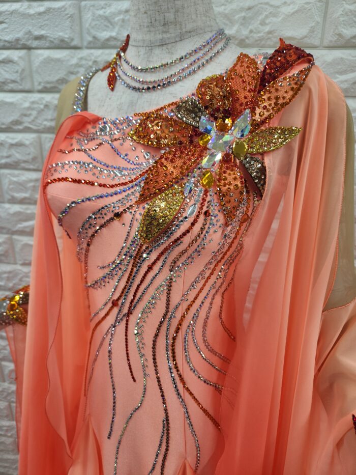 試着・レンタル・購入】社交ダンスドレス Lサイズ オレンジ
