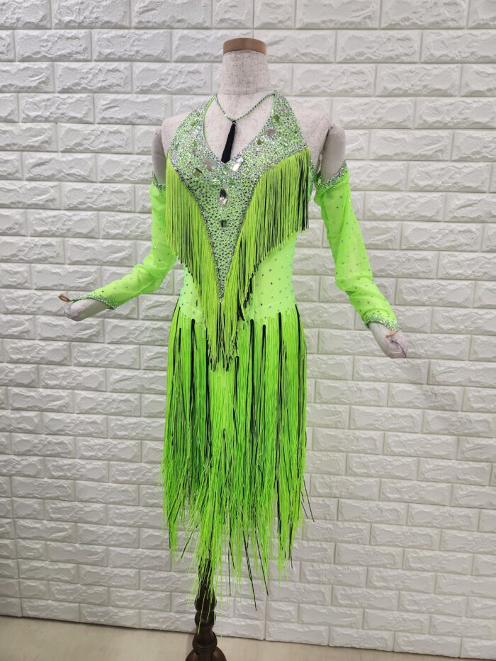 試着・レンタル・購入】社交ダンスドレス Lサイズ きみどり ラテン