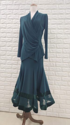 パーティー レッスン兼用セットアップ 上下セット ダークグリーン208990 社交ダンス