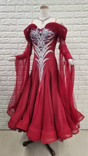 【試着・レンタル・購入】社交ダンスドレス Mサイズ ボルドー スタンダードドレス887-M